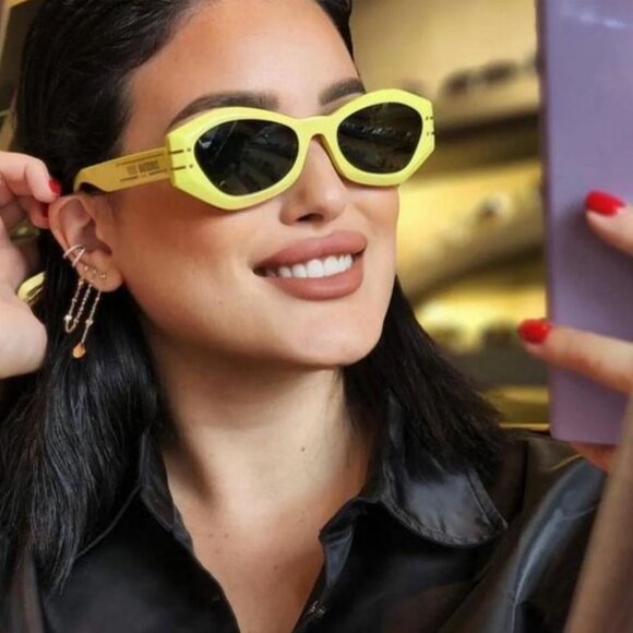 Dior DIORSIGNATURE B1U 66C0 Sunglasses Yellow Cat Eye Frame, Green Lenses main image 9